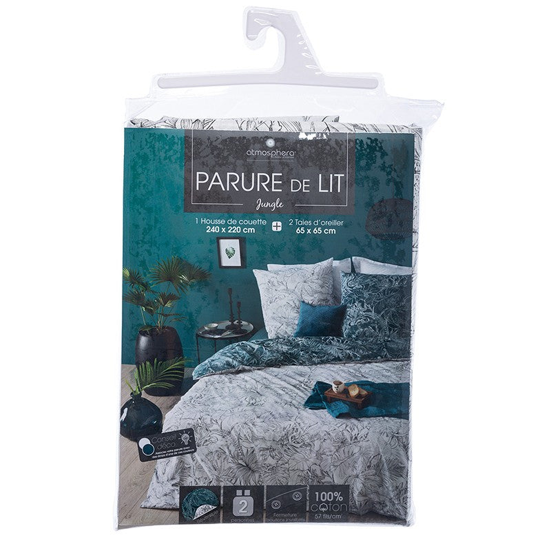 Parure De Lit Jungle Blanc/bleu Canard 240x220 Atmosphera