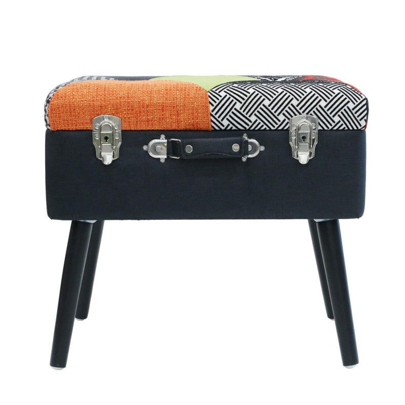 Tabouret Coffre Valise Patchwork Sur Pieds