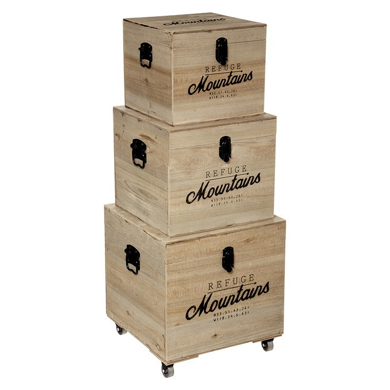  Lot De 3 Malles Carrés Bois Wild Atmosphera