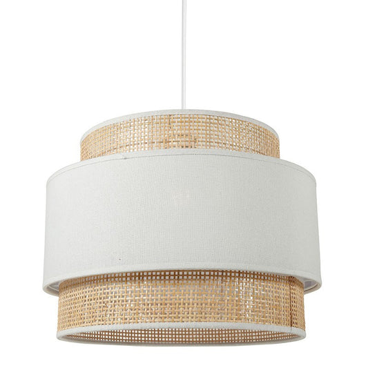  Suspension 3 Abat-jours Cannage Et Tissu Blanc Ostaria